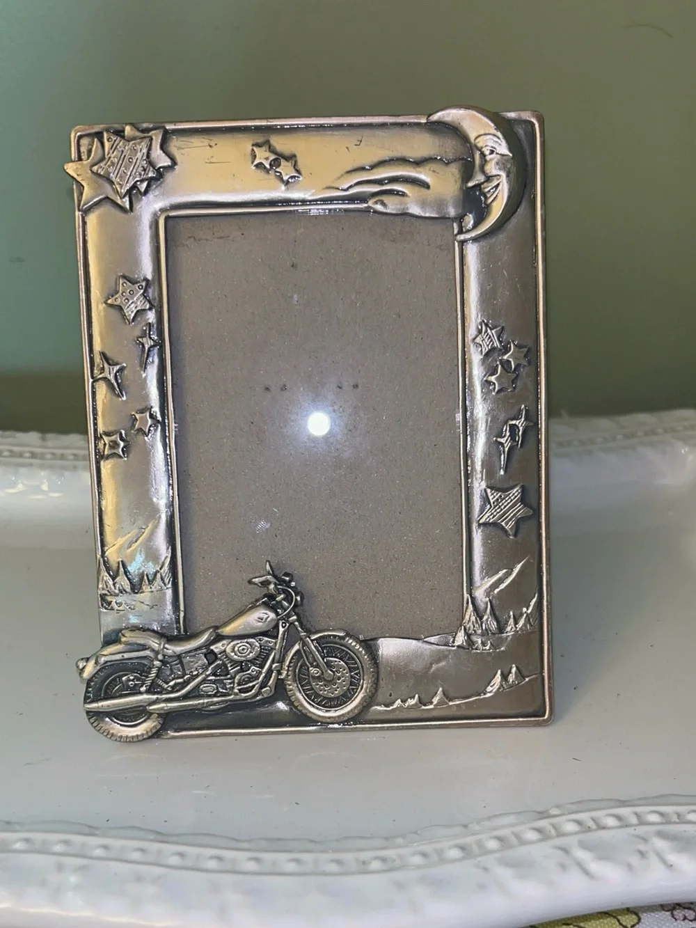 Vintage 3D motorcycle pewter frame 5x7